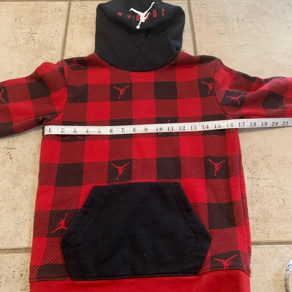 Jordan Boys Red & Black Buffalo Plaid Jumpman Hoodie - Size Medium (10-12) - Picture 6 of 6